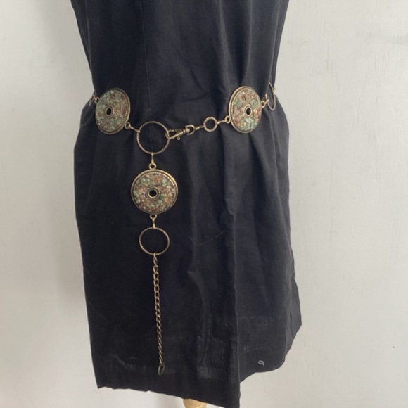 Vintage Arty, Lagenlook, Boho, Brass Backed Pebble Adorned Disc Chain Belt EUC - Picture 3 of 7